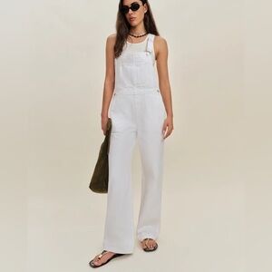 Reformation White Wide-Leg Denim Overalls